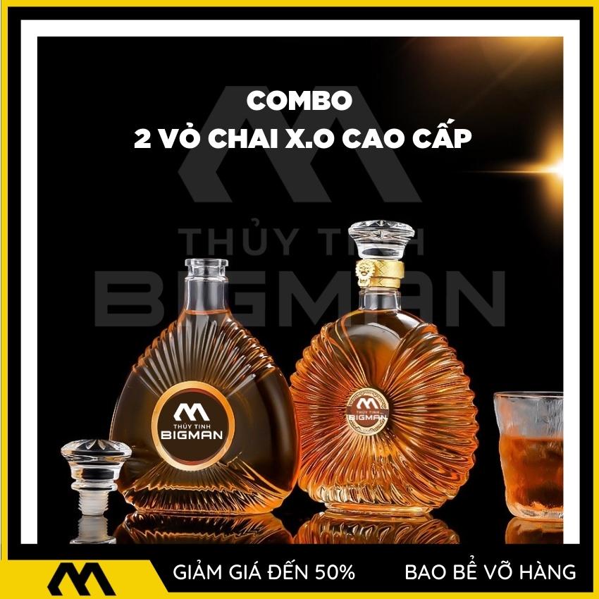 [Combo 2] Vỏ Chai XO (tặng tem XO) dung tích 500ml kiểu dáng chai thủy tinh đựng rượu cao cấp CB-M2435 - BIGMANSTORE