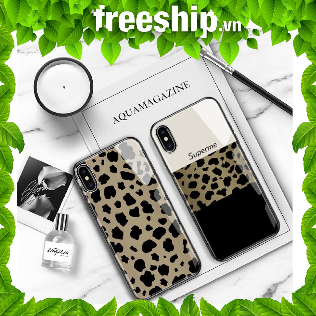 ốp kính iphone lưng da báo fashion cho iphone 6 7 8 xr xs max 11 11 pro max k190