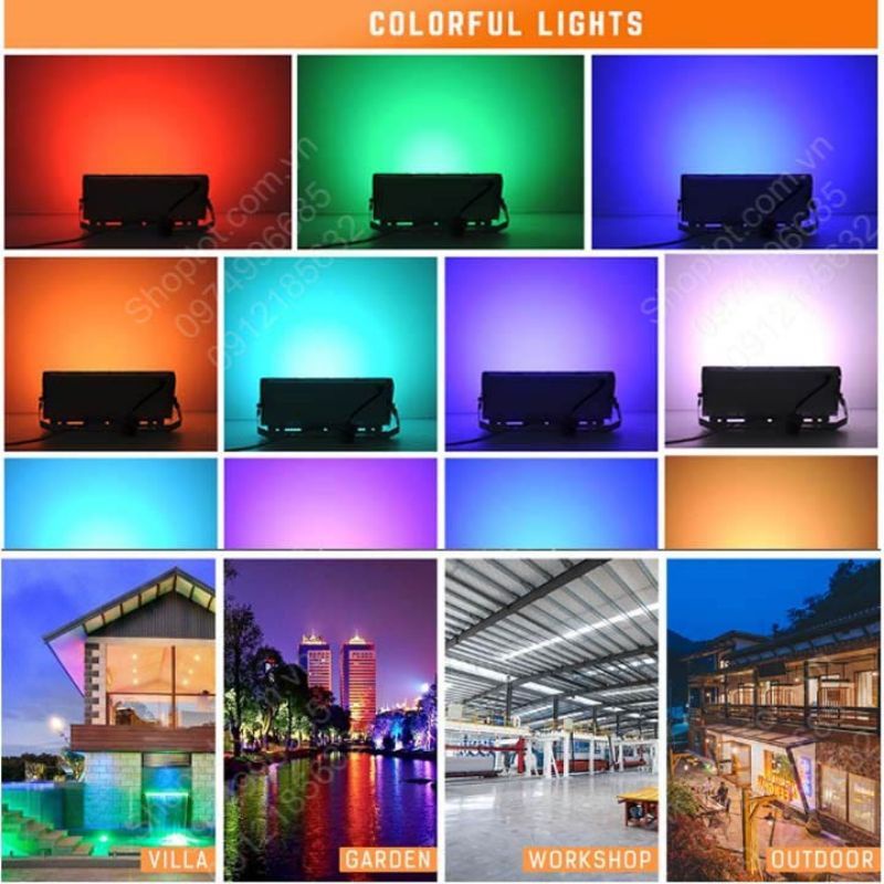 Bộ Đèn led pha đổi màu Cao Cấp RGB 50W-220V kèm điều khiển từ