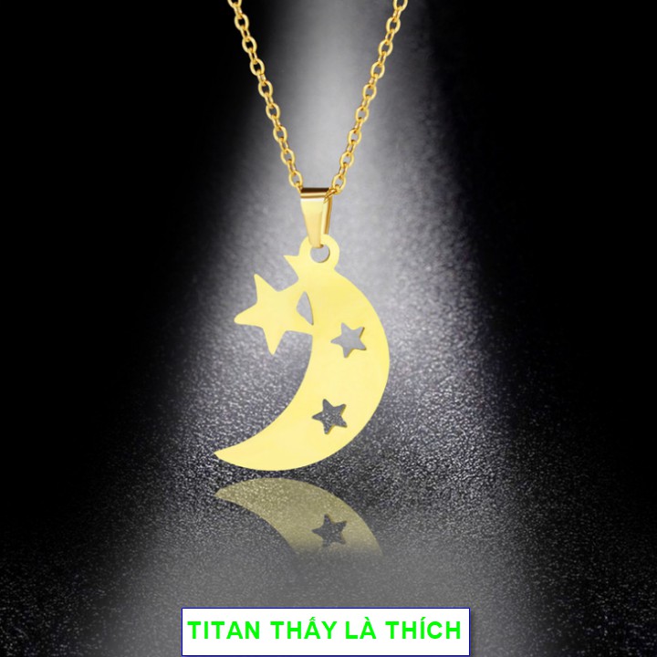 Dây chuyền hình mặt trăng và ngôi sao dành cho nữ - Hàng titan vàng 18k sáng bóng đẹp - Cam kết 1 đổi 1 nếu đen