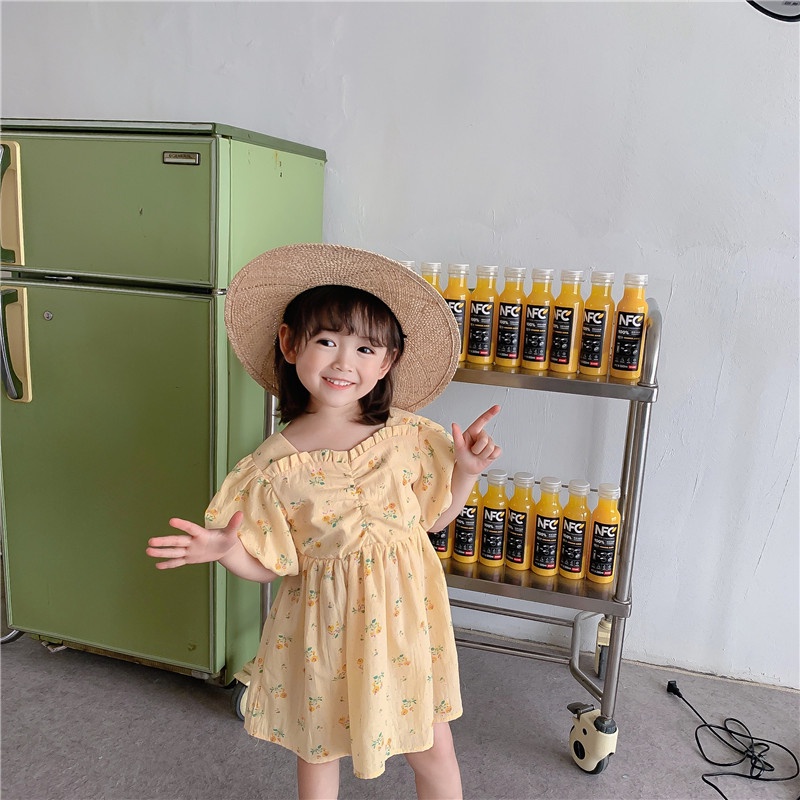 Đầm Liền Quần Tay Ngắn In Hoa Cho Bé Gái