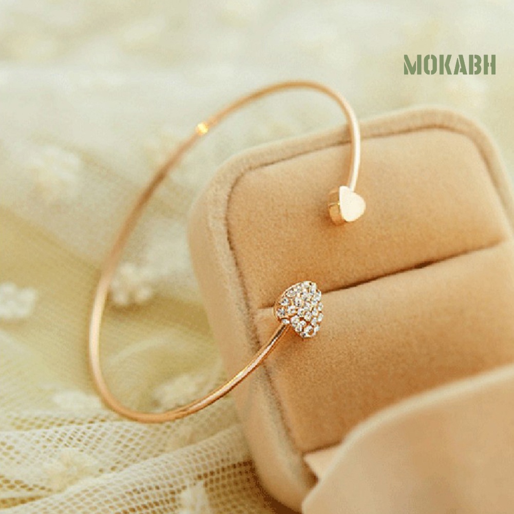 Vòng Đeo Tay Dạng Hở Hình Trái Tim Đôi Đính Đá Dành Cho Nữ