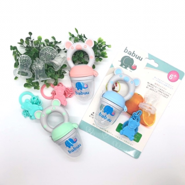(Tặng dây đeo) Túi nhai ăn dặm cho bé Babuu cao cấp (3 núm 3 size)