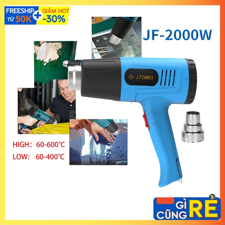 Máy khò nhiệt, thổi hơi nóng dán decal công suất lớn 2000W JFTOOIS chính hãng