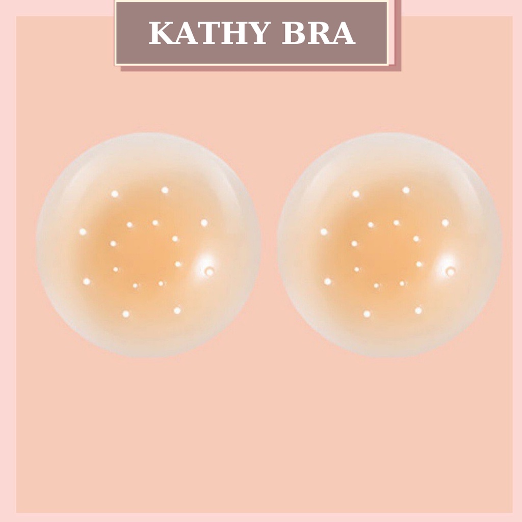 D01 Set 2 Miếng Dán Ngực KATHY BRA Tàng Hình Che Đầu Ti Silicon Trong Suốt Trùng Màu Da Dùng Được Nhiều Lần
