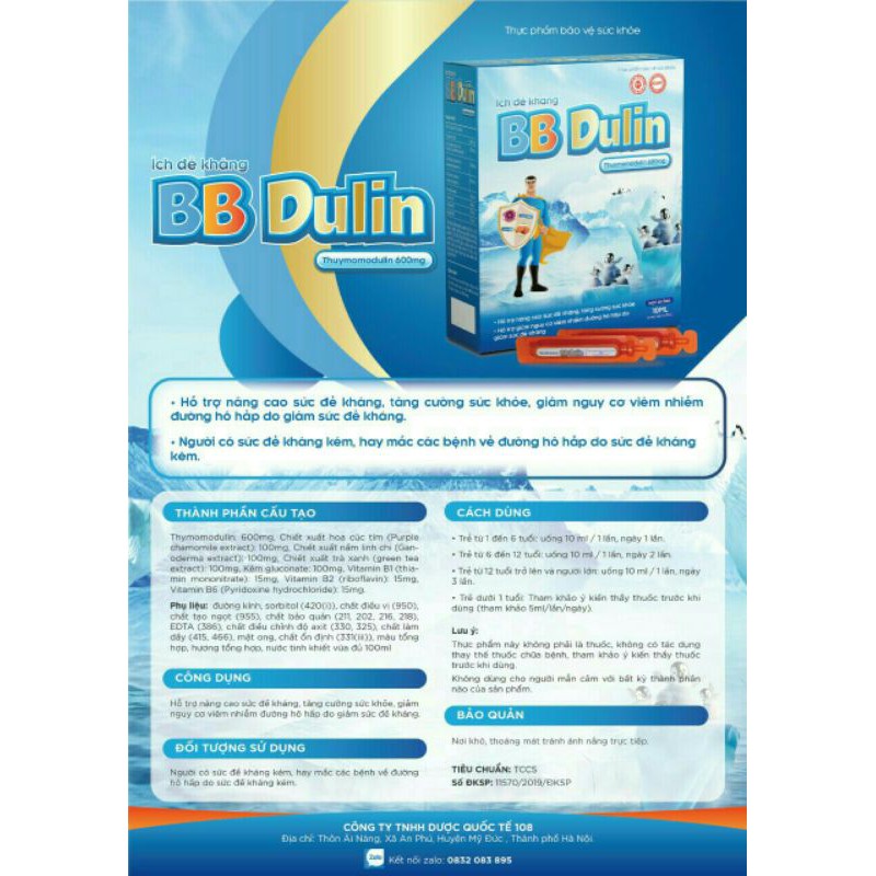 ÍCH ĐỀ KHÁNG BB Dulin hộp 20 ống ×10ml hỗ trợ tăng sức đề kháng