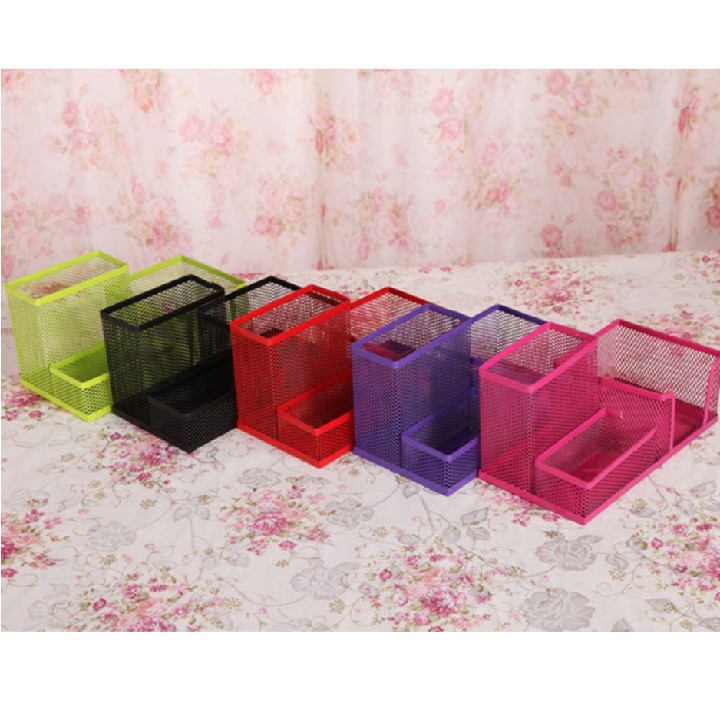 Hộp đựng bút để bàn 3 NGĂN kim loại đa năng siêu tiện ích - giao màu ngẫu nhiên