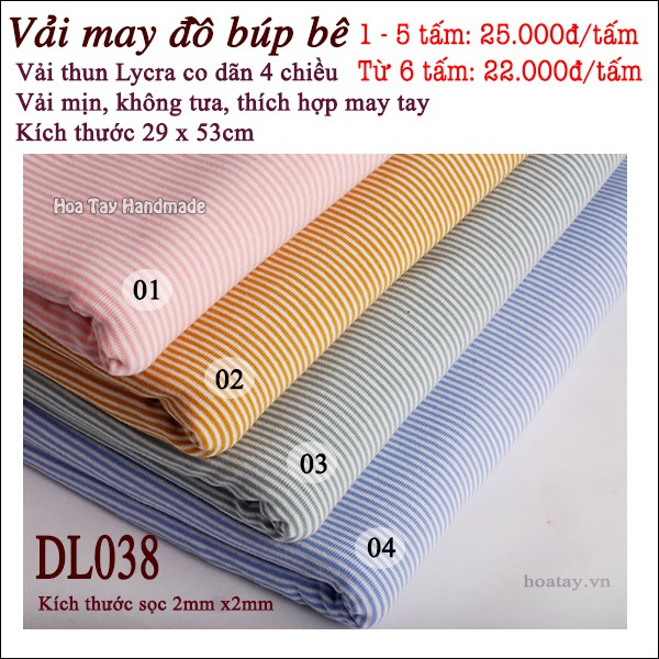 Vải Lycra co dãn 4 chiều may đồ búp bê - Vải sọc trắng DL038