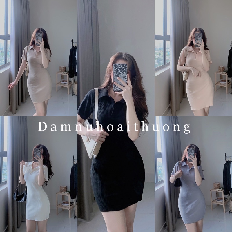 Váy polo ôm body/ Đầm ôm cổ sơ mi dáng ngắn, cộc tay chất gân xịn mịn