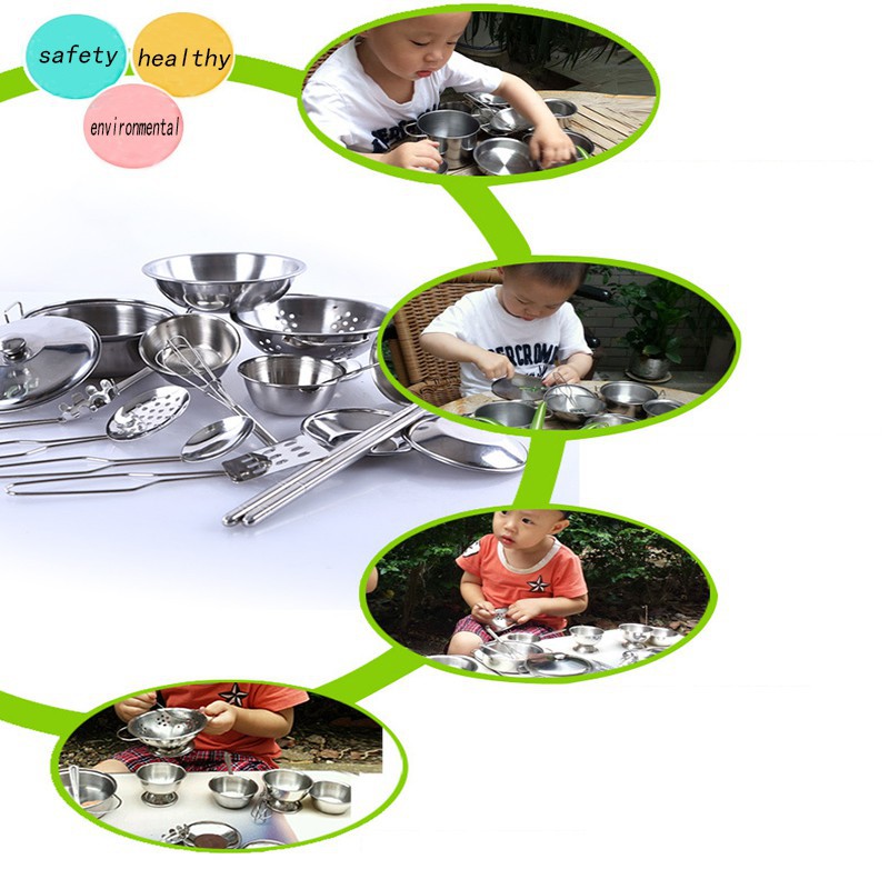 Set 16 dụng cụ nấu ăn đồ chơi bằng inox cho bé