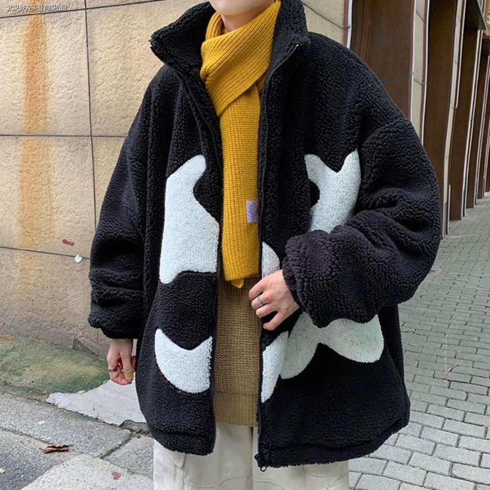 ✗☞Áo Khoác Lông Cừu Dày Dáng Rộng Khóa Kéo Thời Trang Hàn Quốc Cho Nam
