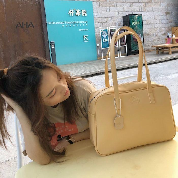 AHA OFFICIAL Túi Tote Đeo Vai Kích Thước Lớn Phong Cách Preppy Nhật Bản Mới Dễ Phối Đồ Cho Nữ