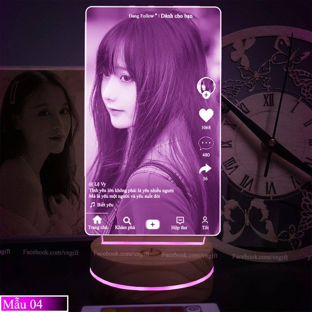 Thiết kế theo yêu cầu || Quà tặng đèn led 3D mẫu tiktok , 16 màu kèm điều khiển từ xa 20 chế độ