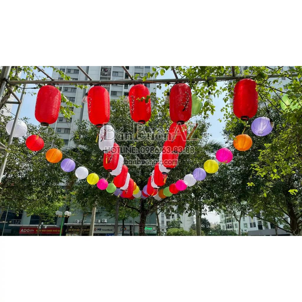 Đèn lồng trụ vẽ hoa mai đào trang trí nhà hàng sân vườn festival lễ tết tiệc cưới