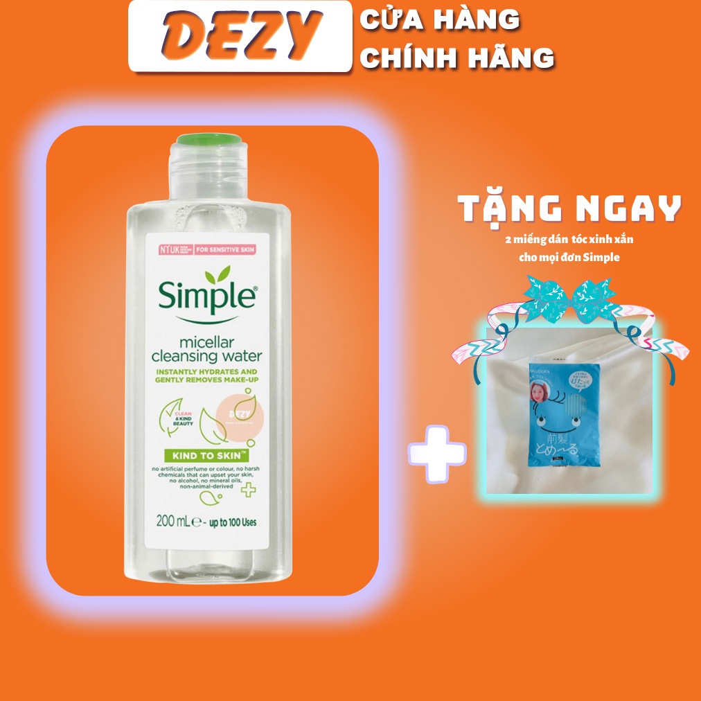 Nước Tẩy Trang Simple Da Nhạy Cảm CHÍNH HÃNG Micellar Water Cleanser Skincare Chăm Sóc Da Cấp Vitamin C Sắc Đẹp Dezy