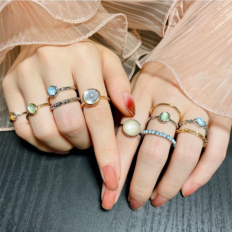 17KM crystal shining rings set gem elegant vinatge ring for women fashion accessories