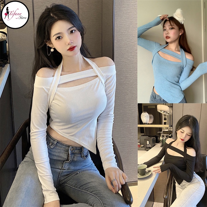 Áo Croptop Trễ Vai Vạt Chéo Xéo Tà Dáng Ôm Cổ Tạo Chữ A Chất Thun Dày " HỞ VAI ADAM"