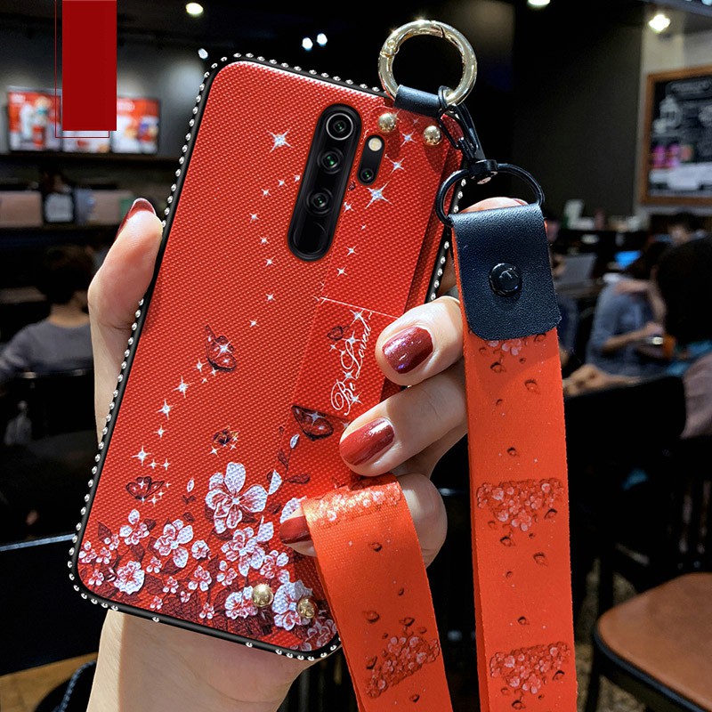 Ốp điện thoại mềm hoạ tiết nổi có dây móc tay dành cho Xiaomi Redmi Note 8 Note 8 Pro