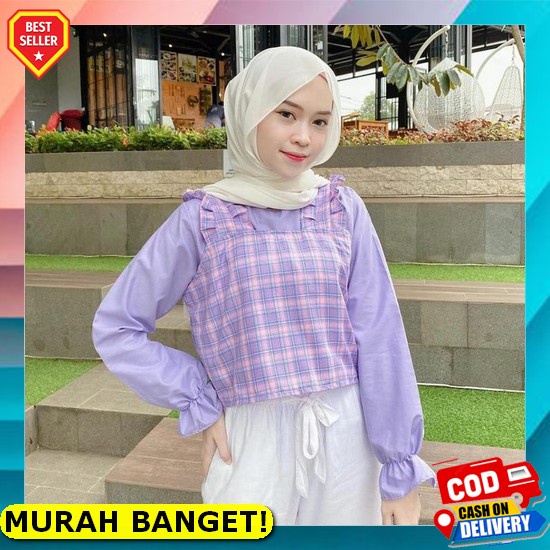 Jia Áo Sơ Mi Tay Dài Thời Trang Mới Nhất Cho Nữ / Kem Berlin / Hem / Keke Blouse 2 Trong 1 Bằng Vải Cotton Phong Cách Hàn Quốc Dành Cho Nữ Tuổi Teen