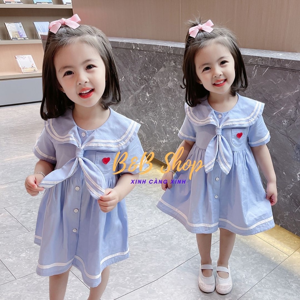 Đầm Trẻ Em Phối Viền Trắng Váy Thủy Thủ Cao Cấp Phong Cách Thanh Lịch Kiểu Pháp Cho Các Bé Gái Từ 2-8 Tuổi Bao Đổi Trả