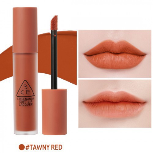 Son Kem Lì 3CE Soft Lip Lacquer Màu Tawn Red Cam Cháy Hot Trend