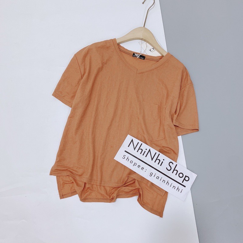 Áo thun giấy cổ tim form rộng có túi ngực, Áo phông giấy ngắn tay dáng rộng AS0976 - NhiNhi Shop | BigBuy360 - bigbuy360.vn