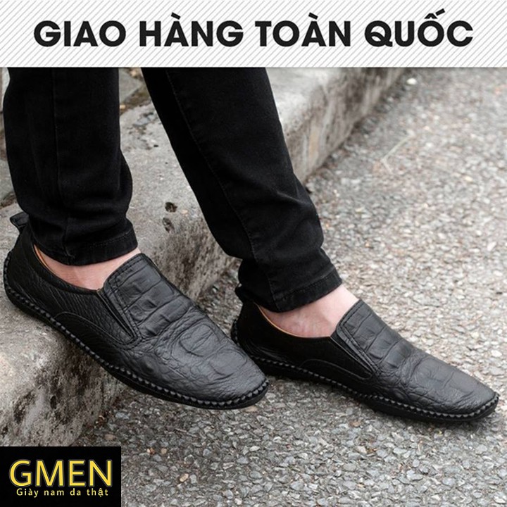 Giày da nam chất liệu da bo nguyên tấm dập vân cá sấu đế cao su đúc bền bỉ GM68