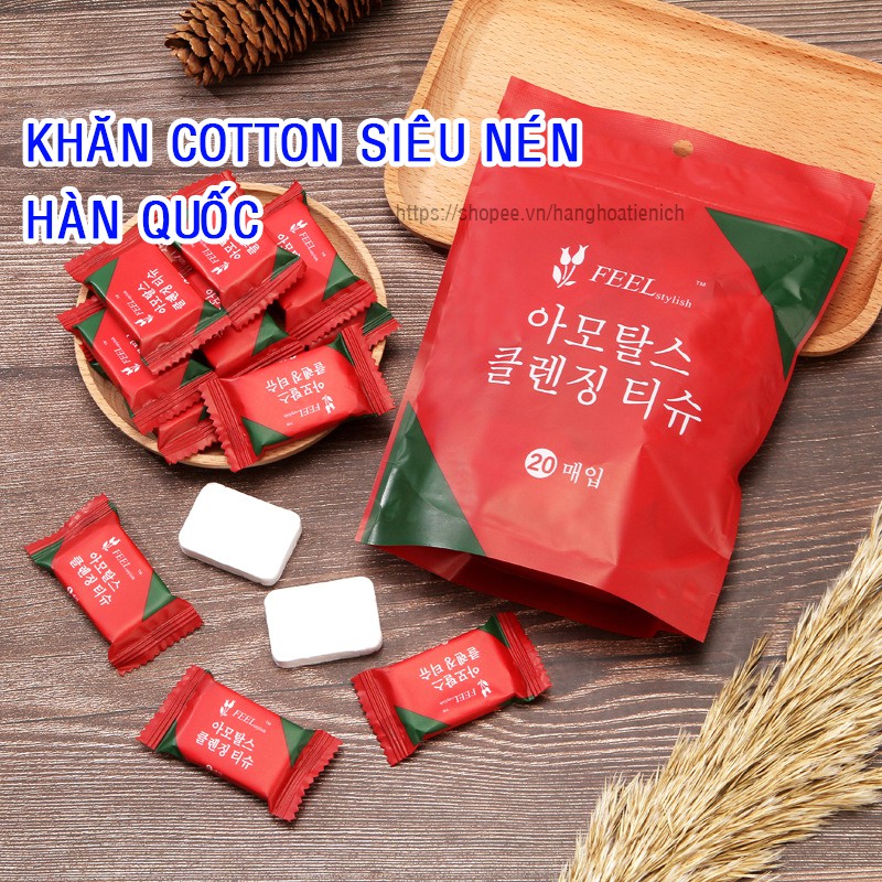 Khăn lau mặt sợi cotton Hàn Quốc - Túi 20 chiếc khăn mềm mại, dẻo dai, sử dụng nhiều lần