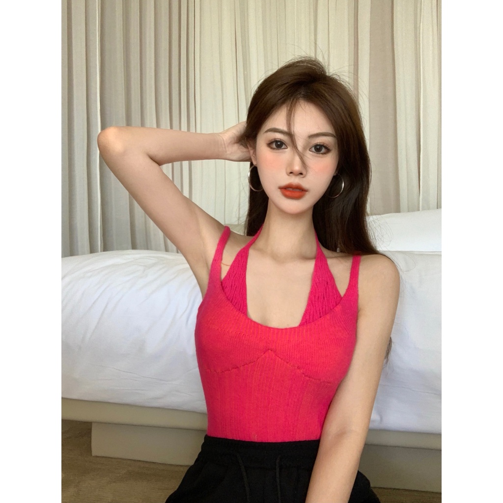 Cocory vn Áo dệt kim hai dây ôm dáng phong cách Hàn Quốc quyến rũ dành cho nữ