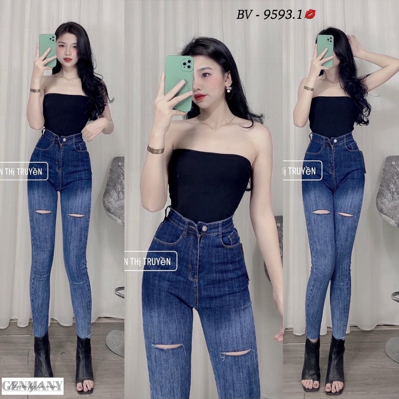 Quần bò nữ ôm pha màu rách siêu hot. Size S M L