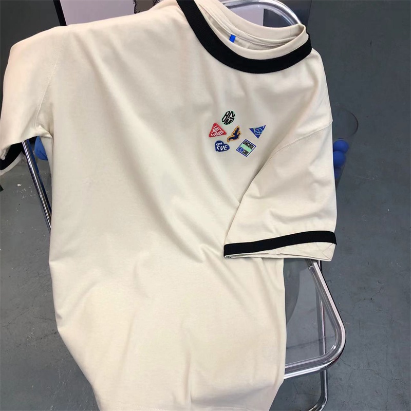 Áo Thun Tay Ngắn Cổ Tròn Thêu Họa Tiết Màu Sắc Tương Phản Thời Trang Mùa Hè Cho Nữ