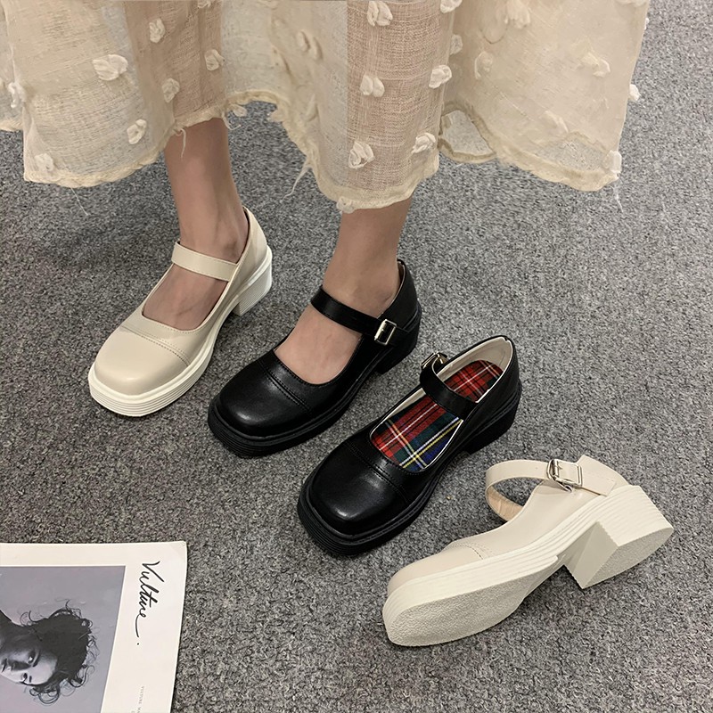 Giày Mary Janes mũi vuông lót vải caro mã H99