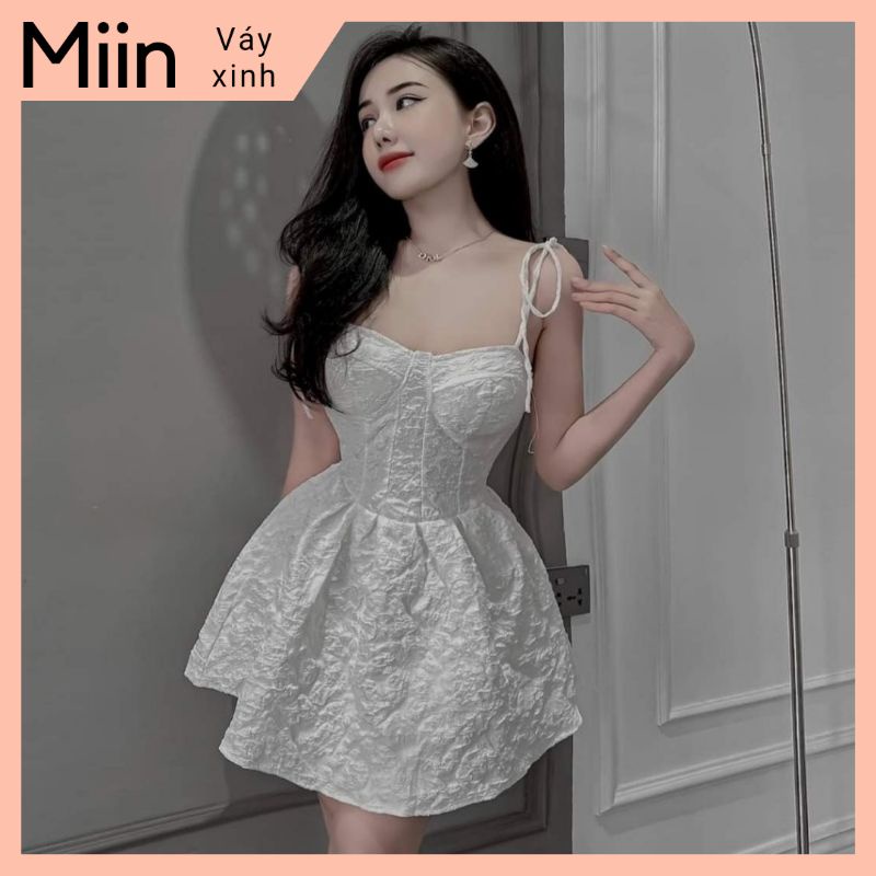 Váy 2 dây buộc vai cúp ngực gấm