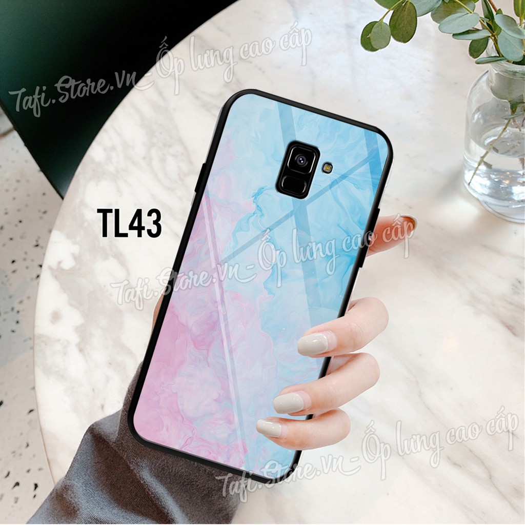 Ốp lưng Kính viền dẻo Samsung A6/A6 plus/A8/A8 Plus hình màu nước Mojito họa tiết Iphone, lá phong cao cấp, sang trọng. 