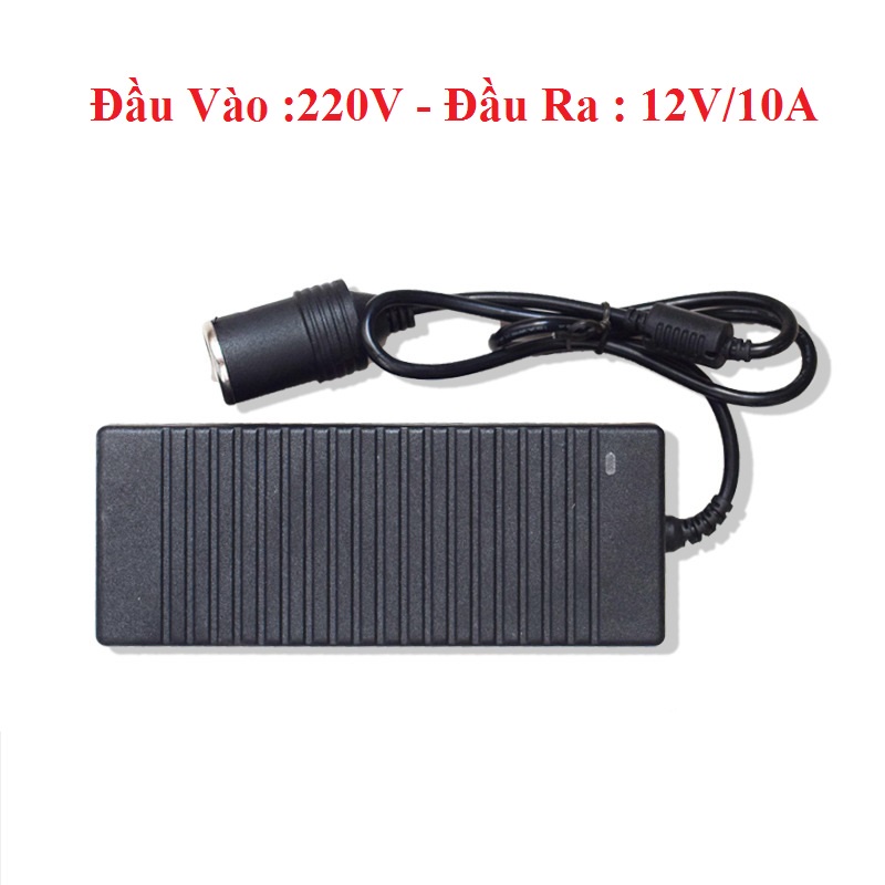 Adapter chuyển nguồn 220V-12V, 120w , 12v -10a, đầu ra tẩu sạc, phích cắm 2 chân