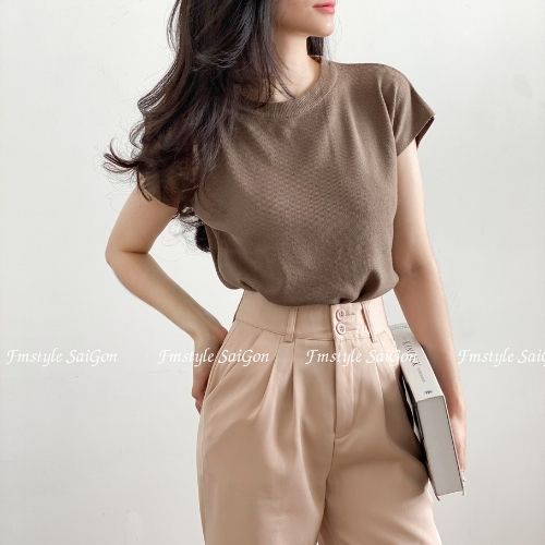 Áo len tay ngắn cổ trụ chất len mịn dày dặn phong cách hàn quốc nhiều màu Fmstyle Saigon 21ALU10K31301 | BigBuy360 - bigbuy360.vn