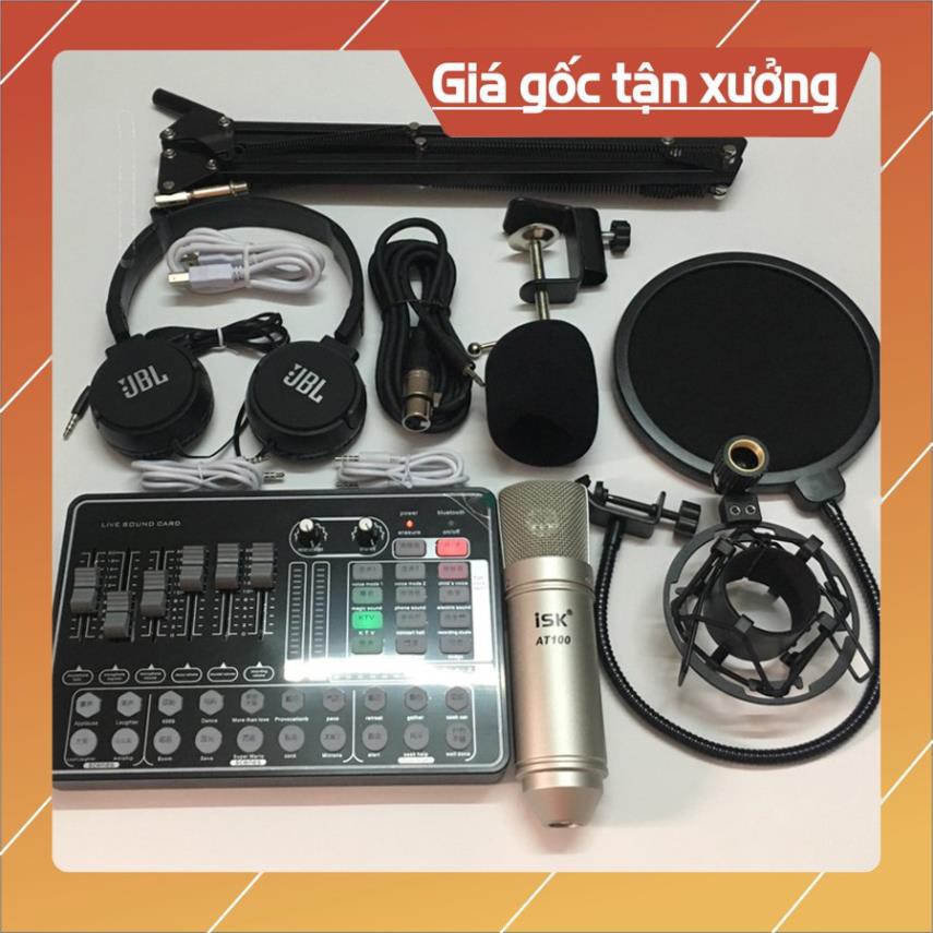 Combo Livestream Thu Âm Sound H9 pro Bluetooth Mic ISK AT100 chính hãng Chân Kẹp Màng Lọc tặng Tai nghe