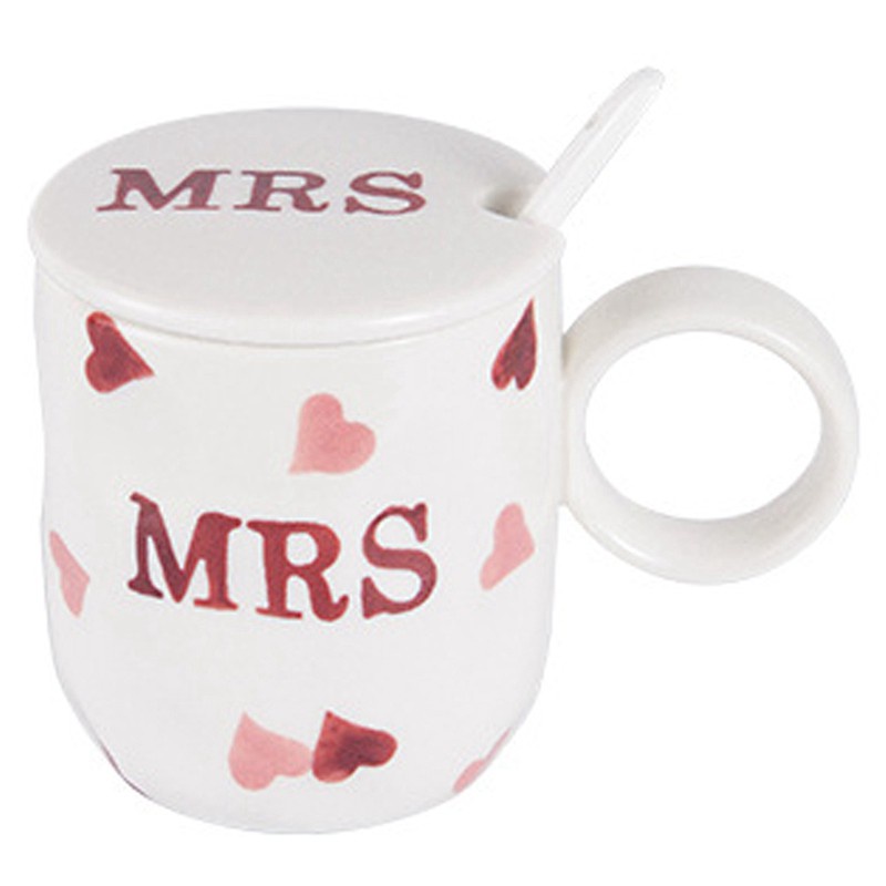 Simple Family Mugs Small Fresh with Spoons &Lids Mr and Mrs Mugs, Mrs