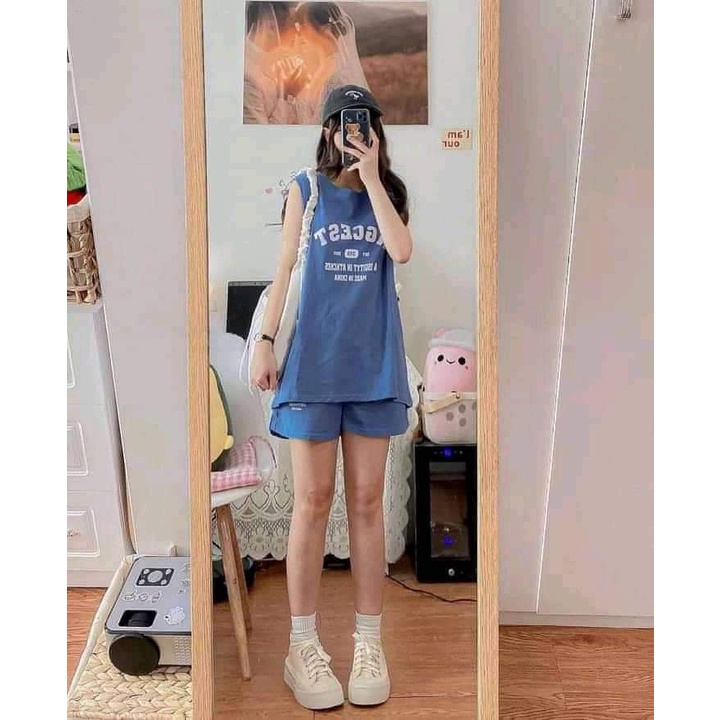 Sét áo balo kèm quần chun phong cách ulzzang thêu chữ dáng rộng cạp chun KT