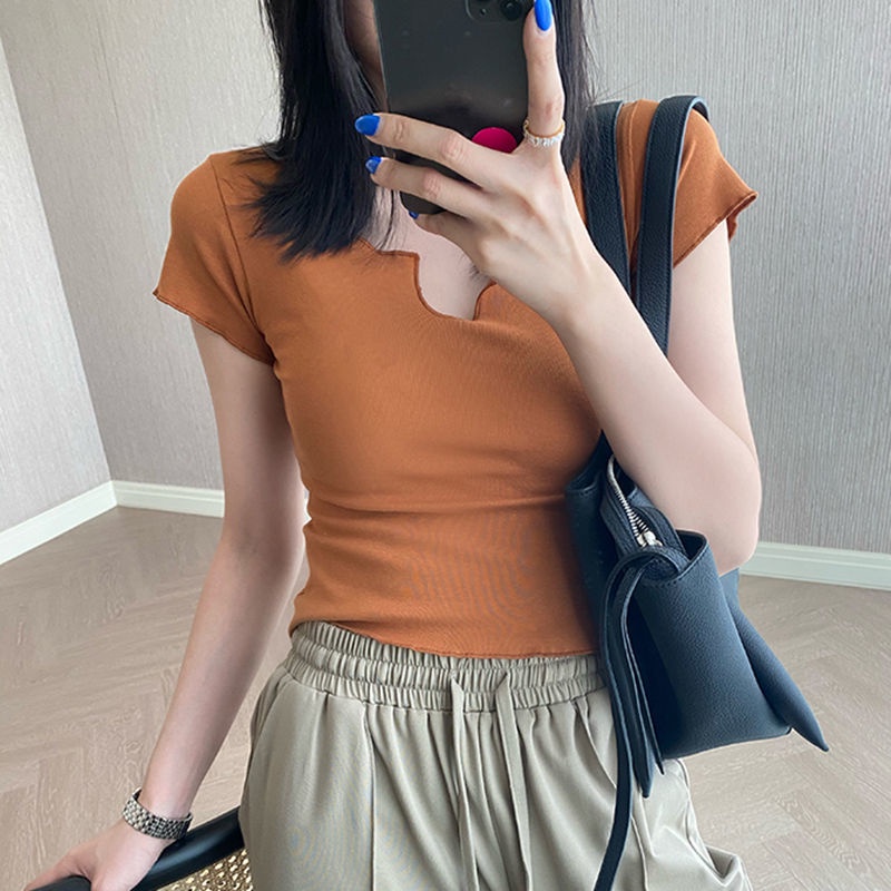 Áo Thun Nữ Croptop Cổ Chữ V Tay Ngắn Dáng Ôm Thời Trang Cá Tính Cho Nữ áo phông nữ JL-TX-83