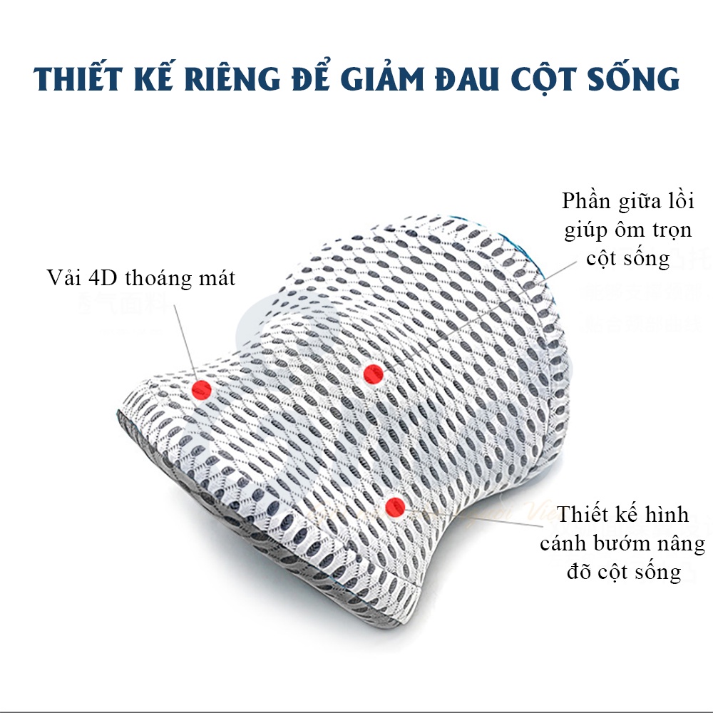 Bộ gối tựa đầu &amp; lưng ôtô cao su non EMA - Vỏ 4D siêu thoáng - Thiết kế ôm trọn bảo vệ cột sống