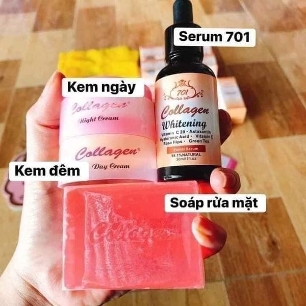Combo kem và serum COLLAGEN PLUS VIT E dưỡng trắng cho da sạm nám