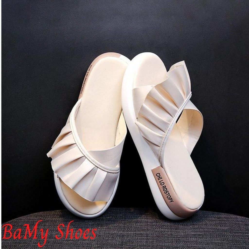 Dép Nữ Quai Ngang Nữ Viền Bánh Bèo, Dép Sandal Lá Sen Cao 3cm, êm chân, hàng cao cấp BAMY