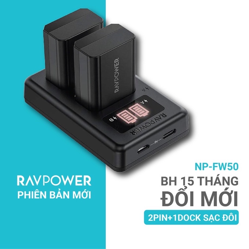 Pin và sạc SONY FW50 hãng Ravpower BC056 for SONY A6000, 6300, 6400, 6500, A7, A7II, A7RII, A7R, A7S, Next...