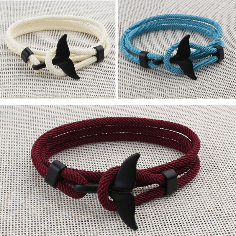 Vòng Đeo Tay Dây Bện Họa Tiết Đuôi Cá Voi Nhiều Màu Tùy Chọn Phong Cách Viking Thời Trang