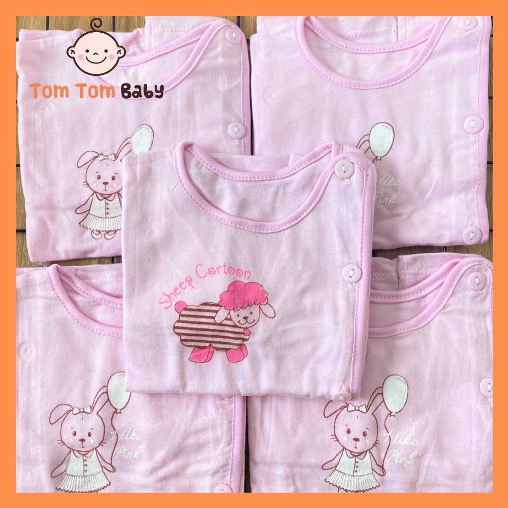 Áo sơ sinh cotton Thái Hà Thịnh | Mẫu Tay Ngắn Màu Cài Lệch | Size 1-3 cho bé sơ sinh - 9kg | quần áo trẻ em