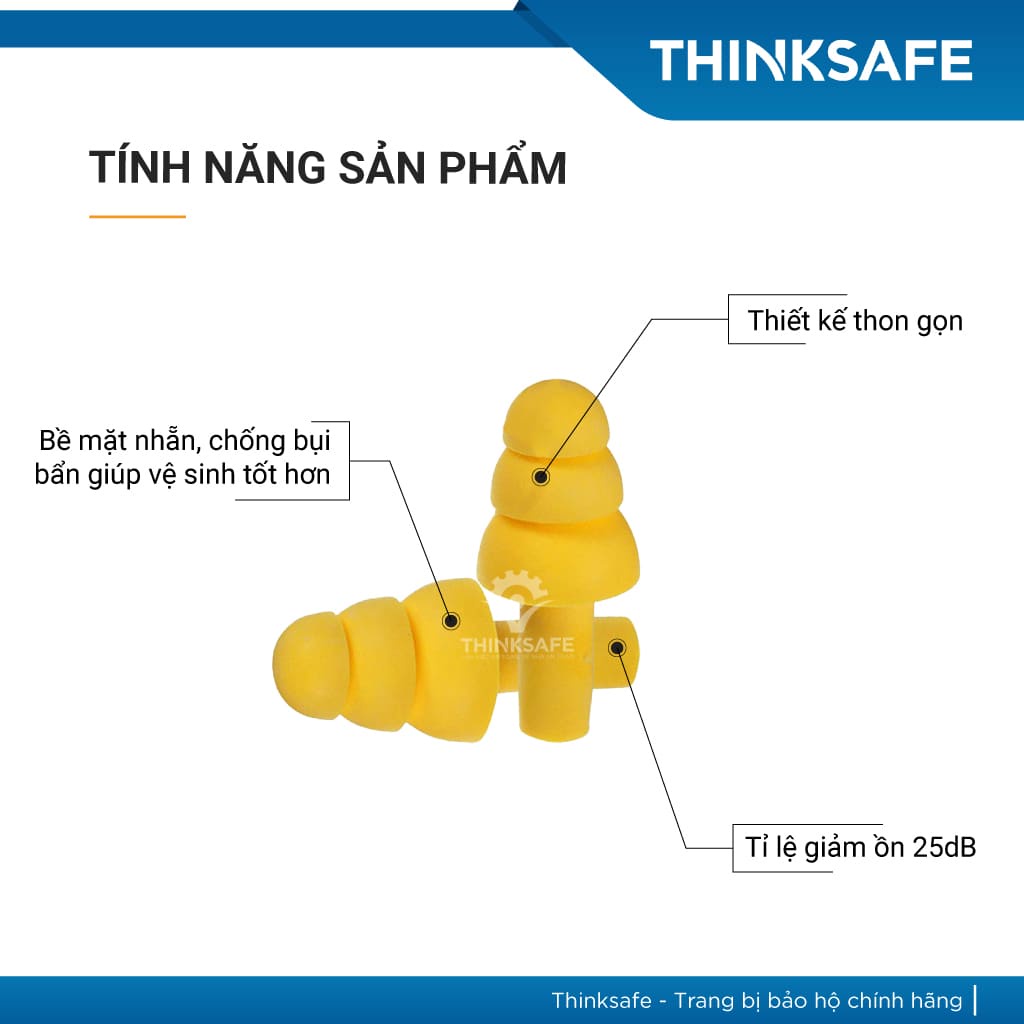 Nút tai chống ồn 3M Ultrafit 340-4004 rất mềm nhẹ giảm ồn 25 dB dễ đeo, nút tai dễ vệ sinh  - THINKSAFE