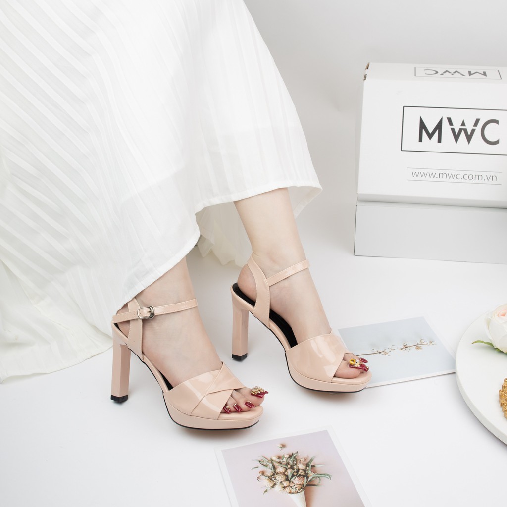 GIÀY CAO GÓT MWC - SANDAL CAO GÓT DA BÓNG - CAO GÓT ĐẾ ĐÚP GÓT DẸP 9CM - CAO GÓT QUAI CHÉO CÁCH ĐIỆU - NUCG- 3949