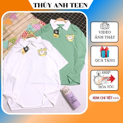 Áo thun Polo tay lỡ form thụng, Áo phông Unisex cổ bẻ dáng rộng in hình gấu | WebRaoVat - webraovat.net.vn