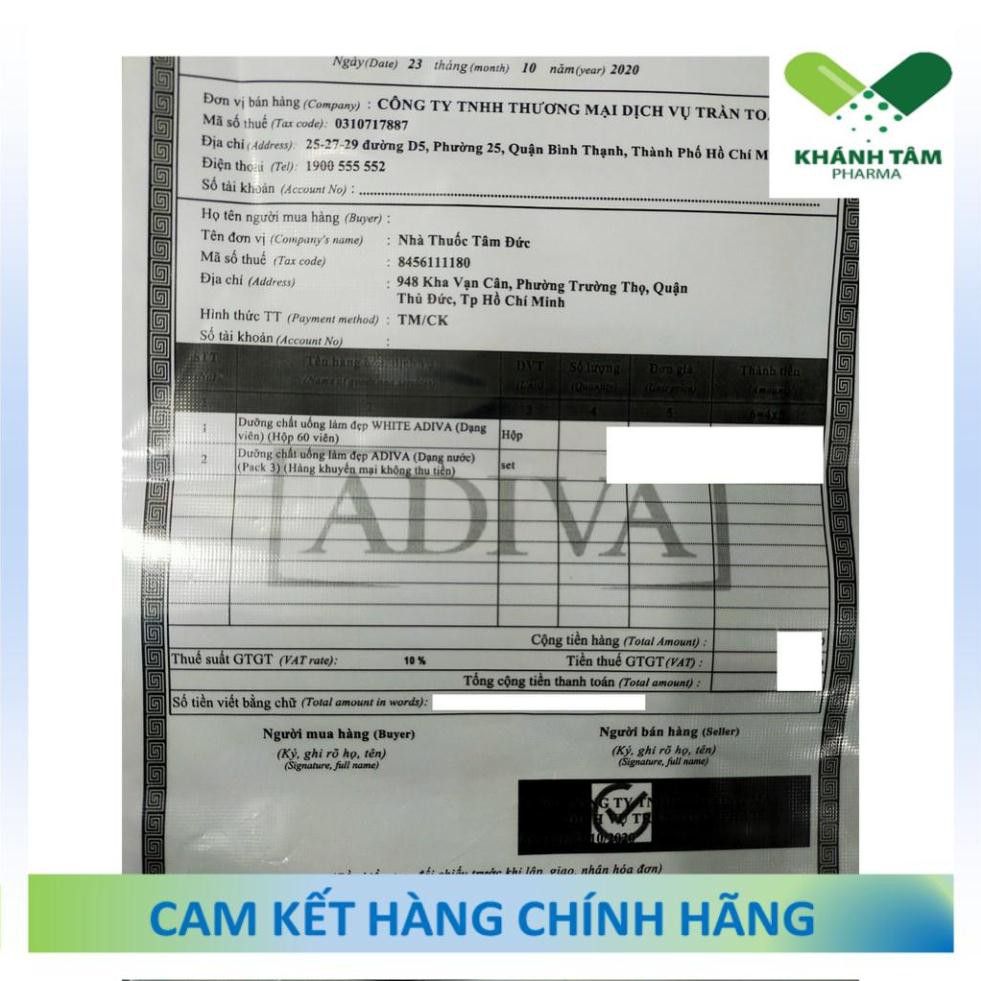 ! [Date mới nhất] White Adiva dạng viên (Hộp 60v) - Viên uống trắng da, chống nắng, mờ nám, đẹp da [collagen adiva]